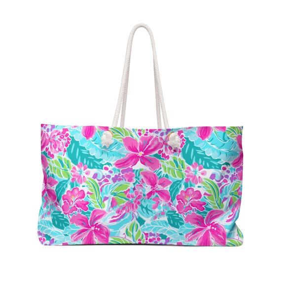 Vibrant Floral Weekender Bag, Beach Tote, Travel Bag, Vacation Carryall - Picture 1 of 5